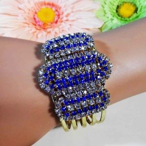 Blue Sapphire & CZ Hinged Bangle Bracelet E
